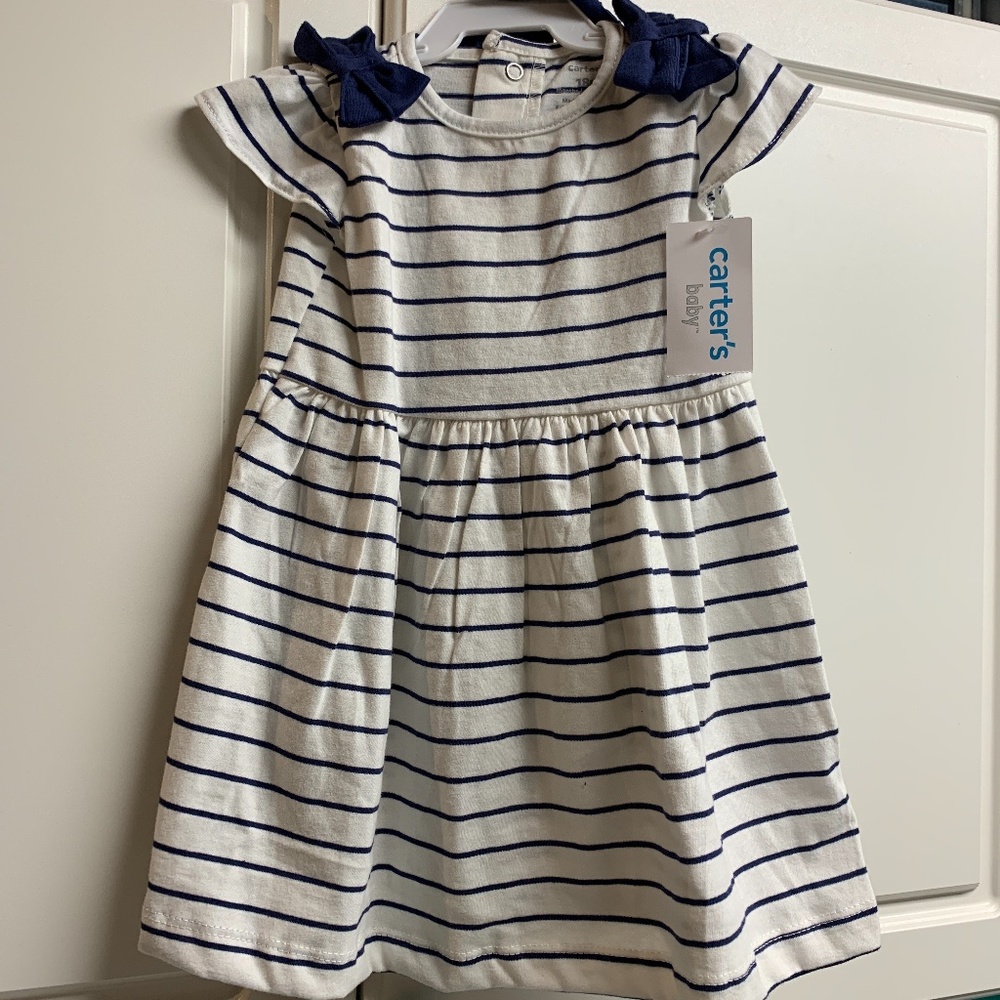NWT Carter’s 18 month toddler girl navy and white striped dress